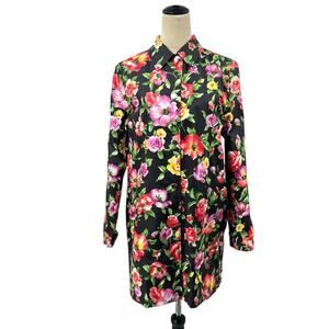 Jones New York Petite Bright Floral & Black Longline Reversible Rain Jacket